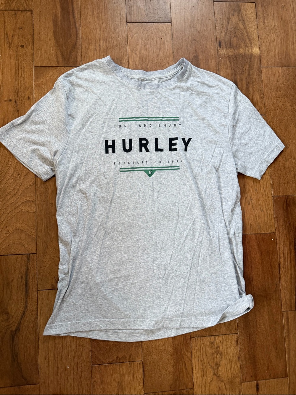 Hurley Light Gray Short Sleeve Tee with Green Accent Logo